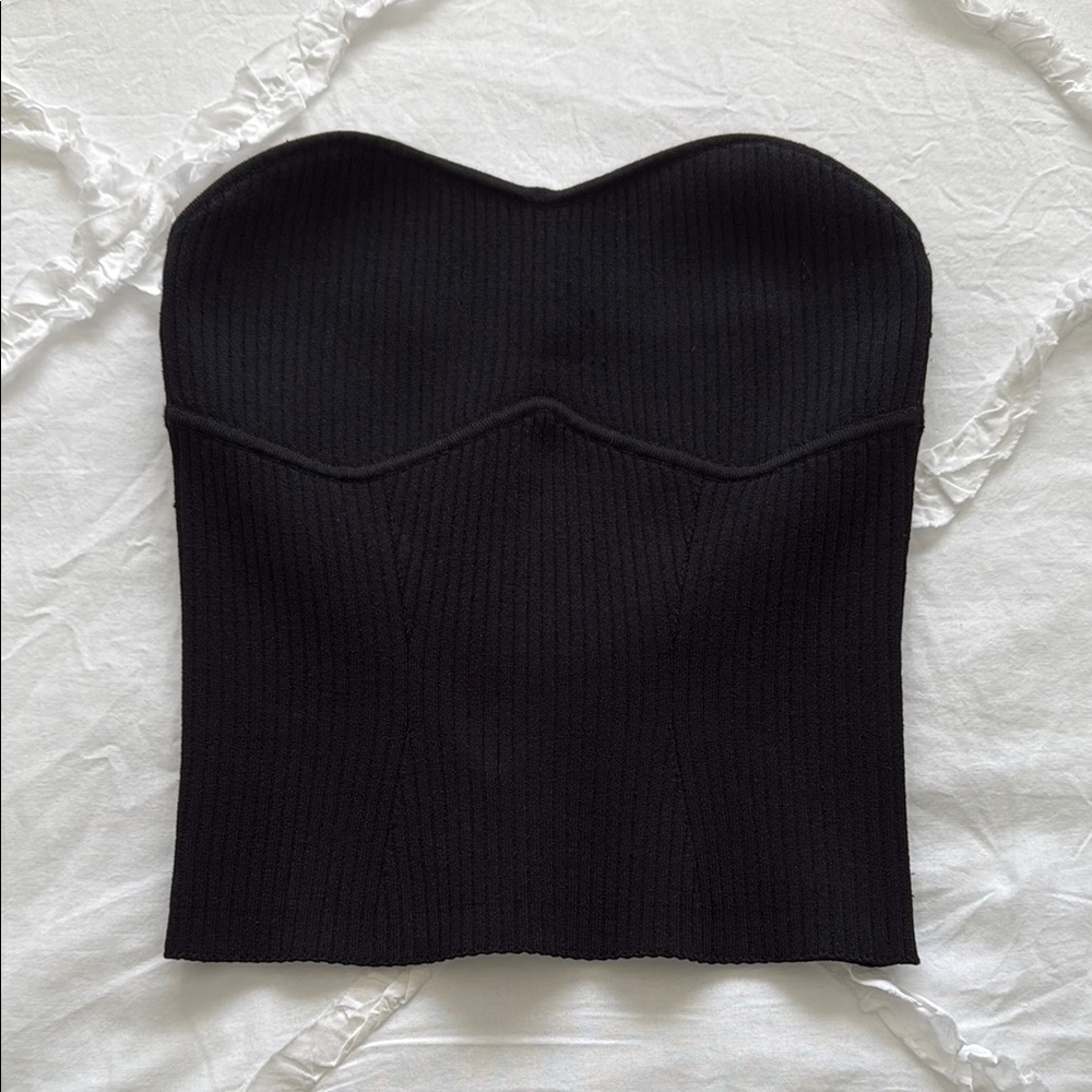 Aritzia Wilfred Black Strapless Ribbed Top